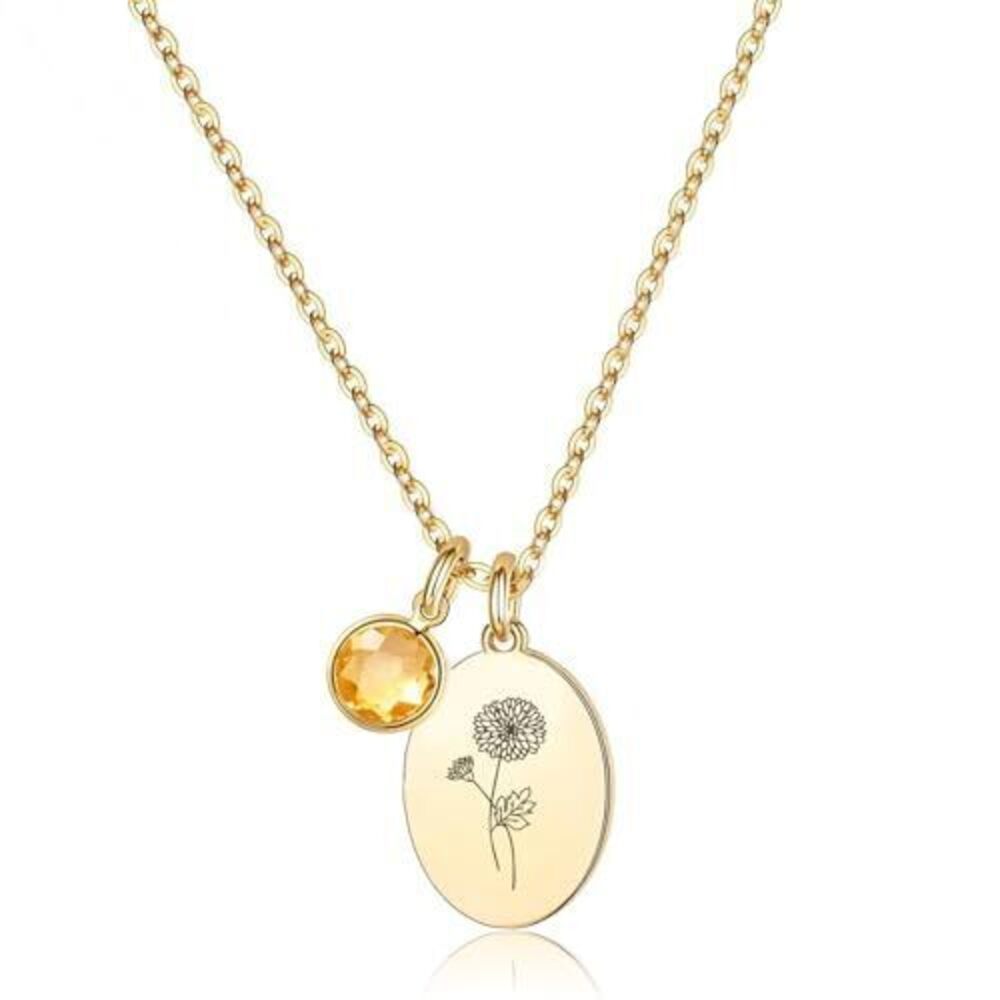 3736 Birth Flower Necklaces , 18K Gold Plated Dainty Birthstone Pendant